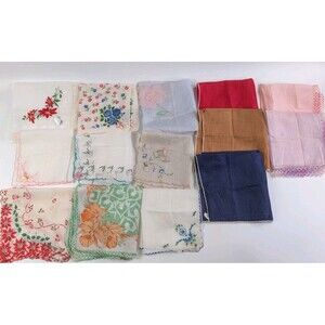 Vintage Ladies SWISS Handkerchief Lot Linen Cotton Floral Lace Crochet 15pc
